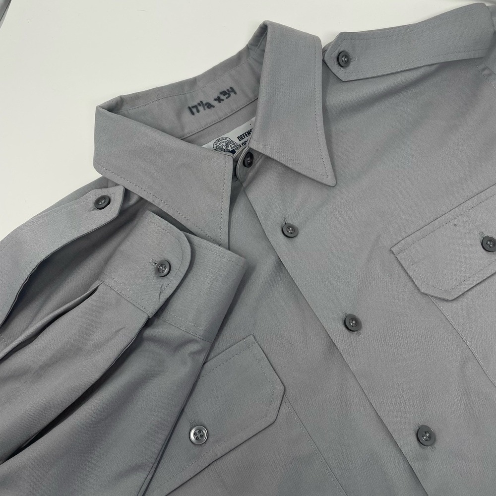 Defense Logistics Agency Button Down Shirt Long Sleeve Gray 510 Size 17.5/34